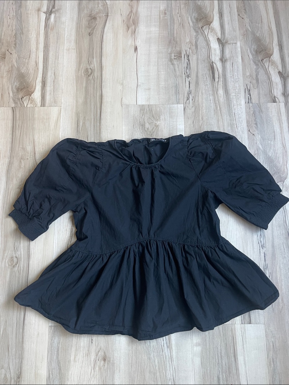 Zara Black Peplum Puff-Sleeve Blouse